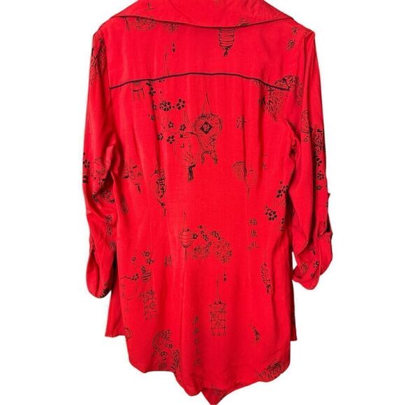 Soft Surroundings Red Pagoda Asian Wrap Button Tunic sz M - Picture 5 of 7